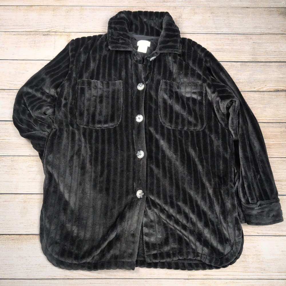 SOFTIES Black Plush Corduroy Button Up Shirt‎ Jacket Women's XL